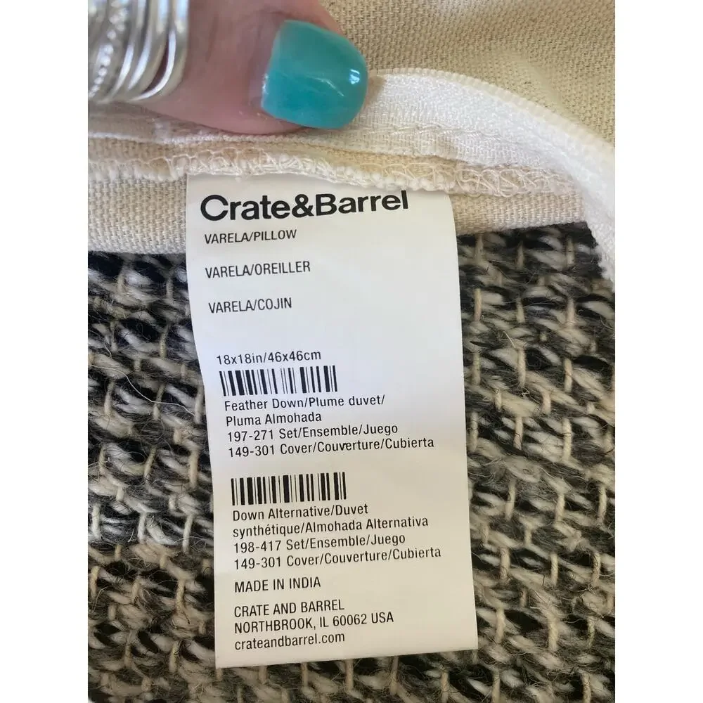 2 Crate & Barrel Cream/Black Textured Large Throw Pillow Covers 20x20